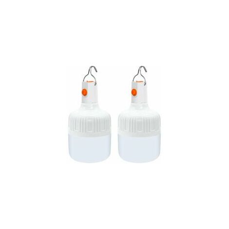 Lampe torche 2 Pièces LED Lampe de Camping, Lanterne Portable à Suspendre 3 Modes D'éclairage à Piles Rechargeable par USB, Tente Ampoule Lampes de Poche D'urgence Dimmable pour Extérieur Jardin Barbe