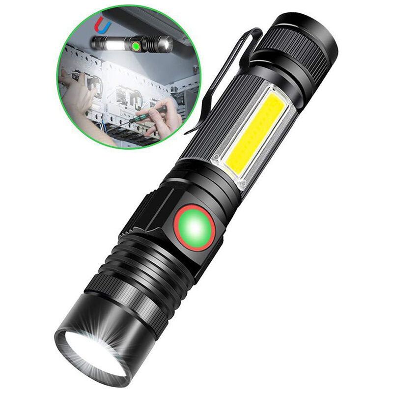 Lampe torche 3 en 1, lampe torche led rechargeable par usb, aimant zoom, lampe de travail étanche cob 4 modes (1 pièces)