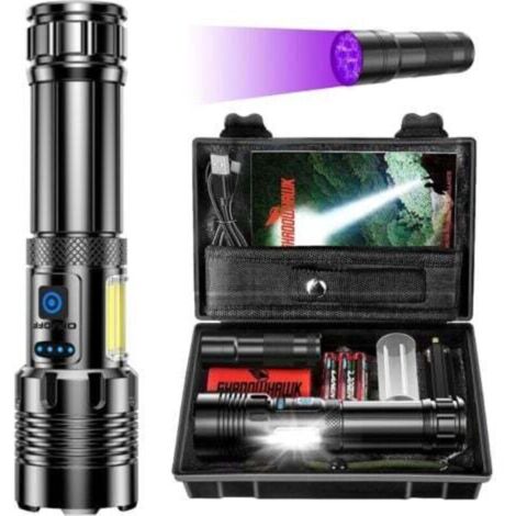 Lampe Torche 500000 Lumens, XHM90.2 Lampe Torche Led Ultra Puissante avec Lampe LatéRale Cob, Lampe de Poche Rechargeable, 7 Modes & IP67 Lampe Tactique pour Camping, RandonnéE et Urgences