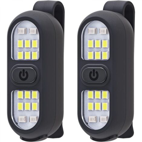 Lampe torche à clip, noire, 5,82,22,3 cm, lot de 2, lampe pour coureur/cycliste, lampe de sécurité rechargeable pour la marche nocturne, portable.