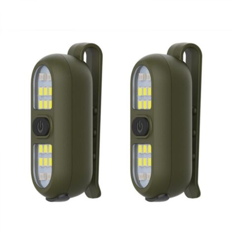 Lampe torche à clip, verte, 5,82,22,3 cm, lot de 2, lampe pour joggeur/cycliste, lampe de sécurité rechargeable pour la marche nocturne, portable.