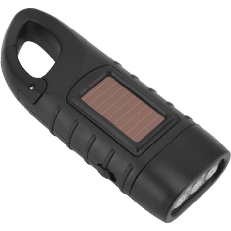 Lampe torche à manivelle 4 pièces, rechargeable solaire, lampe torche LED de survie à manivelle avec boucle, idéale pour les sports de plein air, le camping et la randonnée - Noir