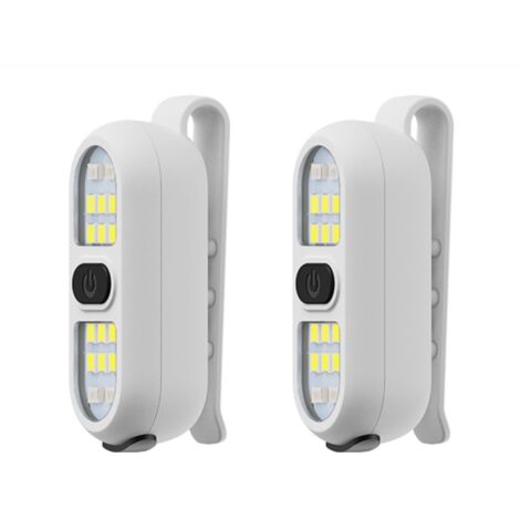 Lampe torche à pince, blanche, 5,82,22,3 cm, lot de 2, lampe pour coureur/cycliste, marche nocturne, rechargeable, lampe de sécurité, portable.