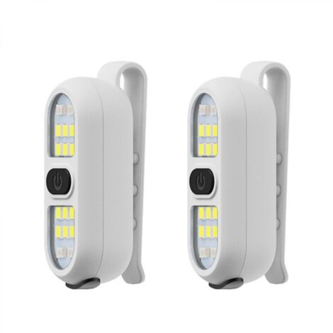 Lampe torche à pince, blanche, 5,82,22,3 cm, lot de 2, lampe pour coureur/cycliste, marche nocturne, rechargeable, lampe de sécurité, portable.