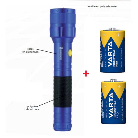Lampe torche aluminium LED haute performance 97lm Ø 55x260mm avec piles 2x LR20-D IP44 MICHELIN M40L23