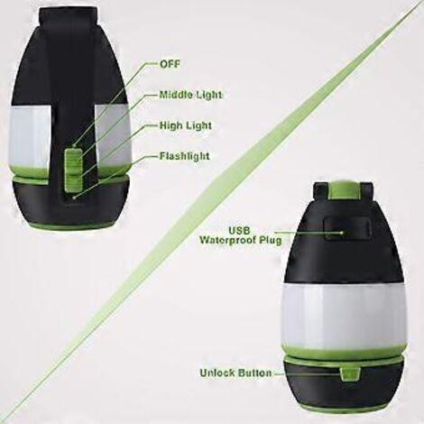 Lampe torche de camping rechargeable 3 en 1, lampe de table, lanterne, lampe de travail pliable avec batterie 2000 mAh, LED pour l'extérieur et l'intérieur, idéale pour la randonnée.