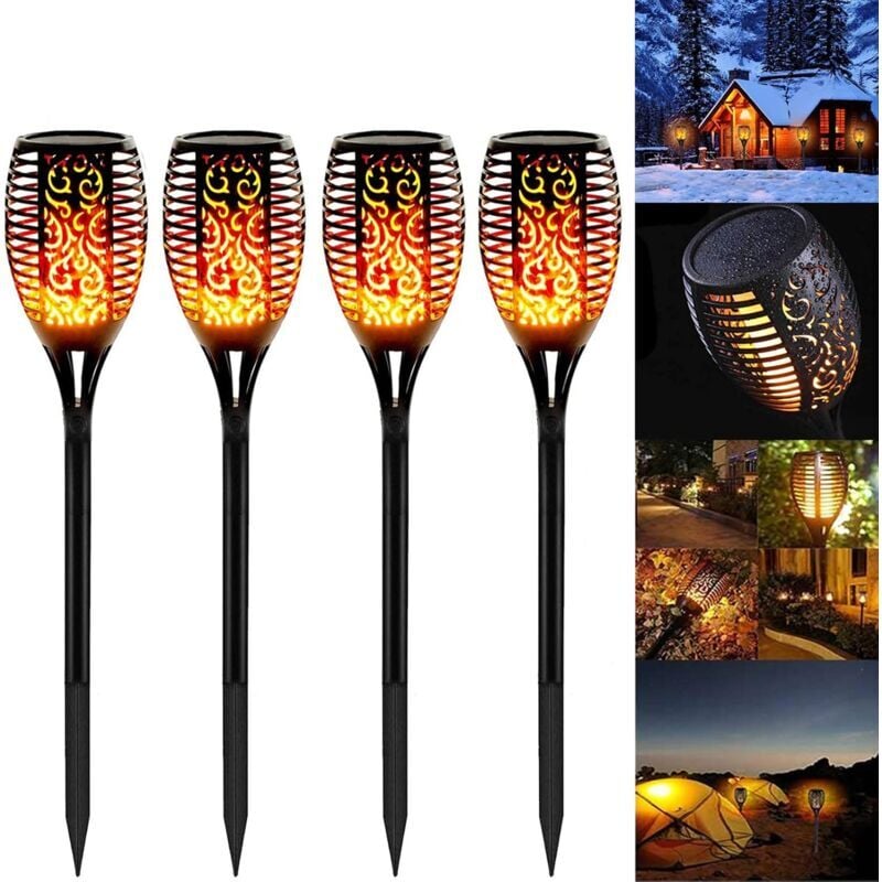SNQ - Lampe Torche de Jardin, 4 Pack led Lumières Solaire Flammes Torche Etanche IP65 Lampe Torche de Jardin Décor Lampe & Solaire Lumière Lampe