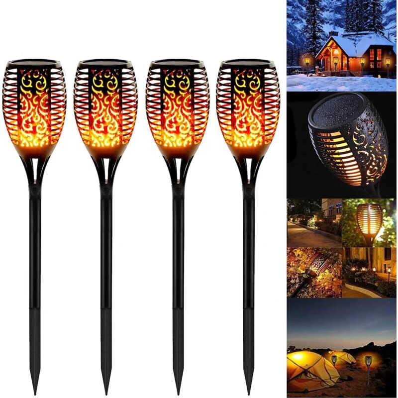 Lampe Torche de Jardin, 4 Pack LED Lumières Solaire Flammes Torche Etanche IP65 Lampe Torche de Jardin Décor Lampe & Solaire Lumière Lampe Décoration