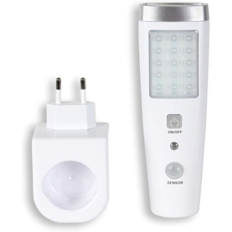Lampe Torche Détecteur de Mouvement Interieur - Lampe prise rechargeable secteur - Lampe de secours - Chargeur Induction Sans Fil - Lampe torche LED - Sécurité maison et urgence - 15 CM