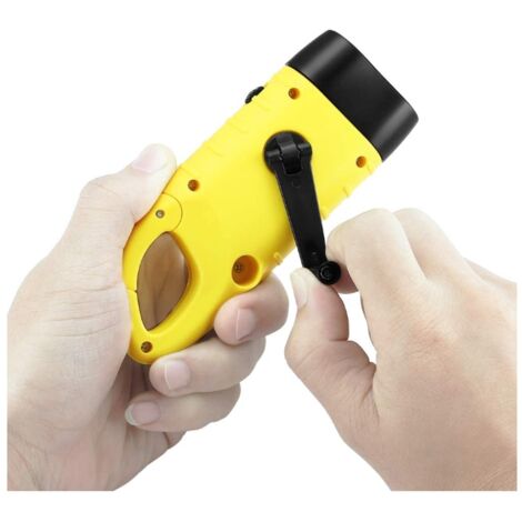 Lampe torche d'urgence portable à LED SDT230209 avec manivelle et mousqueton à dynamo solaire, couleur jaune. - AquaForge