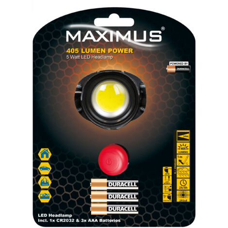 Lampe torche frontale Maximus Powered by Duracell M-FL-006-DU - 405lm