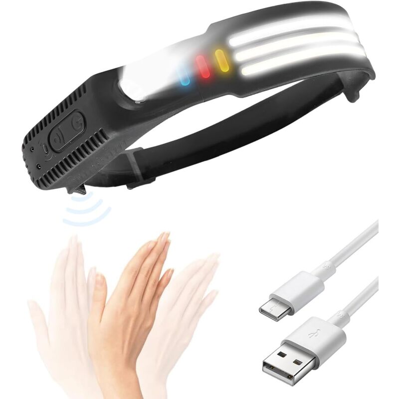 Lampe Torche Frontale Rechargeable, 1200LM 3COB Super Lumineux avec 10 Modes d'Éclairage & Détecteur de Mouvement, 230 Degrés de Vision, IPX4