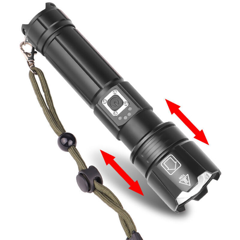 Lampe torche LED 1500 lumens, lampe tactique Zoom pour camping randonnée d'urgence