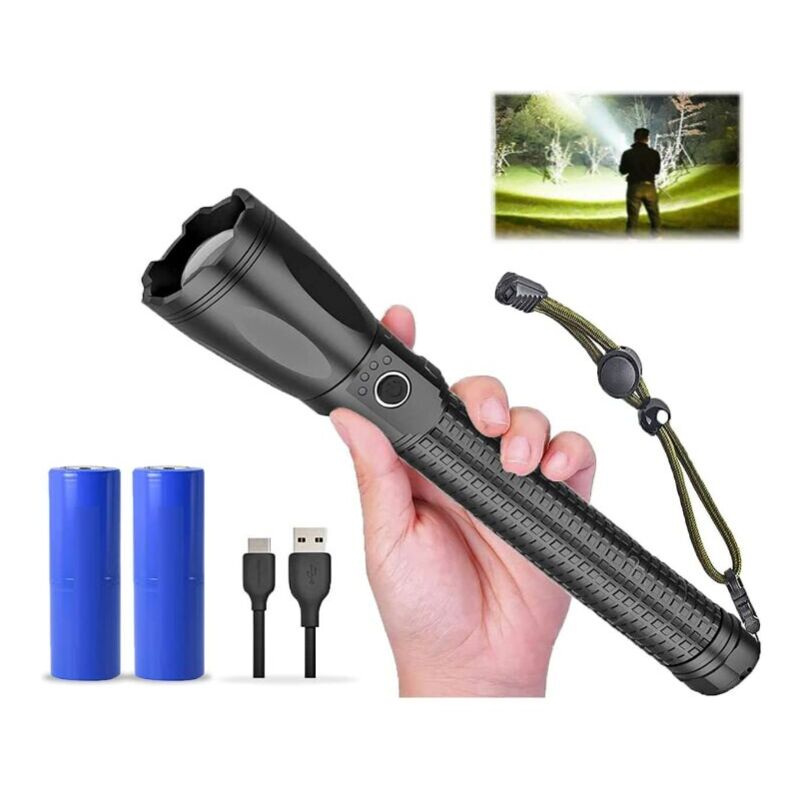 Ymyny - Lampe torche led 15000 lumens, version améliorée torche rechargeable, torche de camping super lumineuse, XHP70.2, étanche IP56, zoomable