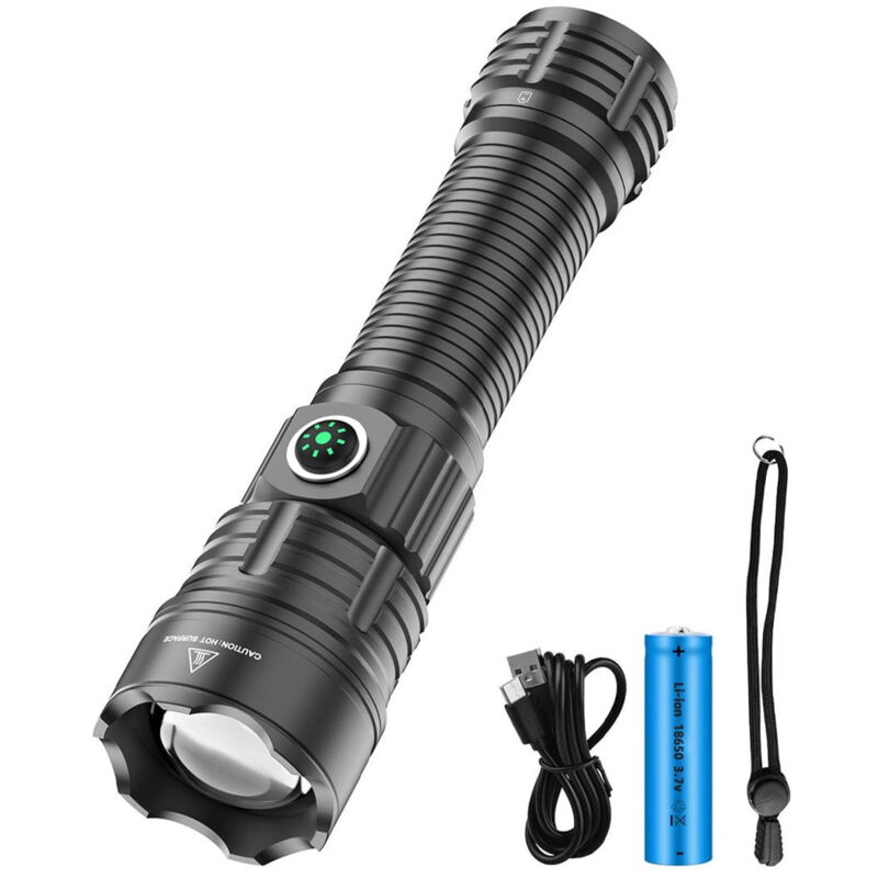 Lampe torche led 30 w pour camping, éclairage d'extérieur à lumière blanche puissante, type c, avec étui de chargement, zoom longue portée et