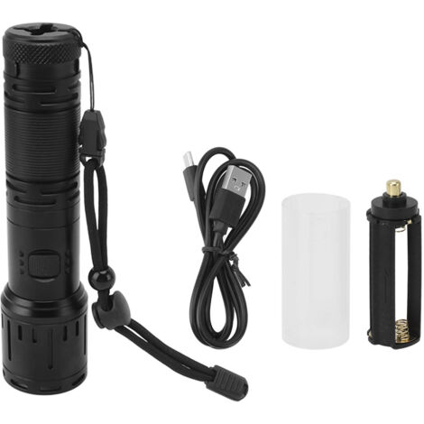 Lampe Torche LED 3000lm Rechargeable, Zoomable, Etanche pour Randonnée Camping Chasse