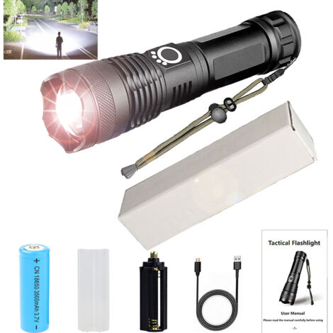 Lampe Torche LED - 90000 Lumen - Puce XHP70.2 - Rechargeable USB - 5 Modes - Étanche IPX65 - Pour Camping et Plein Air - 1 Pièce