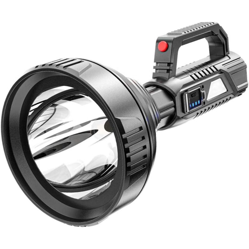 Lampe torche LED d'extérieur à chargement USB, batterie intégrée, portée d'éclairage de 500 m, lampe à poignée ultra lumineuse, grande conception de