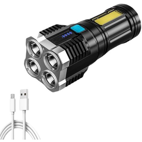 Lampe Torche LED Extérieure Super Lumineuse, Rechargeable USB, Portable pour Pêche Randonnée Urgences 1 Pièce