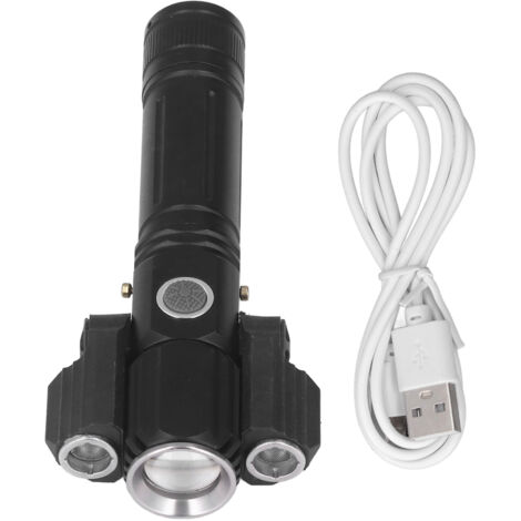 Lampe Torche LED Extérieure Triple Tête, Portable Etanche Rotative Focalisation Rechargeable pour Vélo Camping Randonnée
