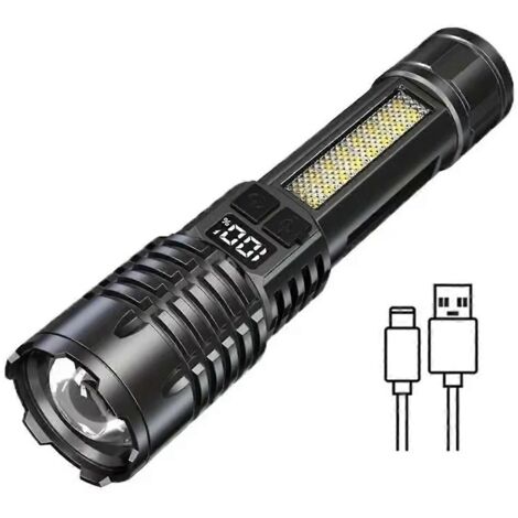 Lampe torche LED haute puissance, rechargeable par USB-C, étanche