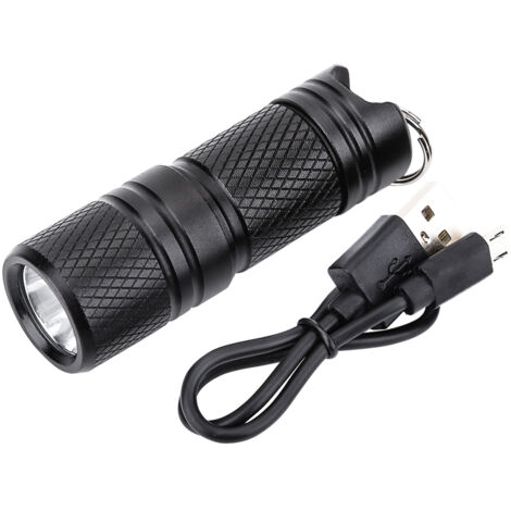 Lampe Torche LED Portative Mini Rechargeable USB - Clé Torche de Poche (Noir)
