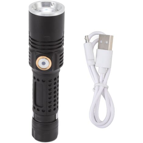 Lampe Torche LED Puissante 800LM 3 Modes Zoom Rotatif Rechargeable USB avec Clip Métallique pour Randonnée