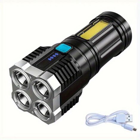 Lampe torche LED puissante et éblouissante avec éclairage latéral COB polyvalent - Ultra-portable, idéale pour un usage domestique - Rechargeable - AquaForge
