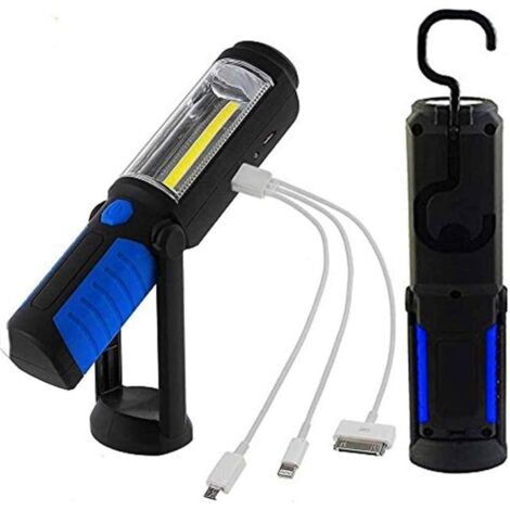Lampe Torche LED Puissante Rechargeable COB Lampe de Travail Baladeuse à LED Lampe de Poche avec Base d'Aimant et Crochet à Suspendre pour Camping/Randonée/Auto/Garage/Atelier