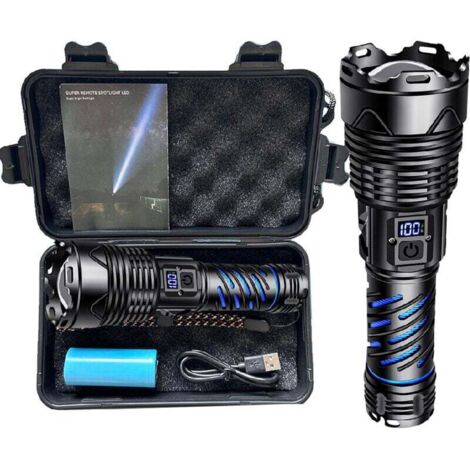 Lampe torche LED rechargeable 500000 lumens – Batterie 5000mAh – IP65 étanche – 5 modes d'éclairage – Zoomable pour camping et urgence