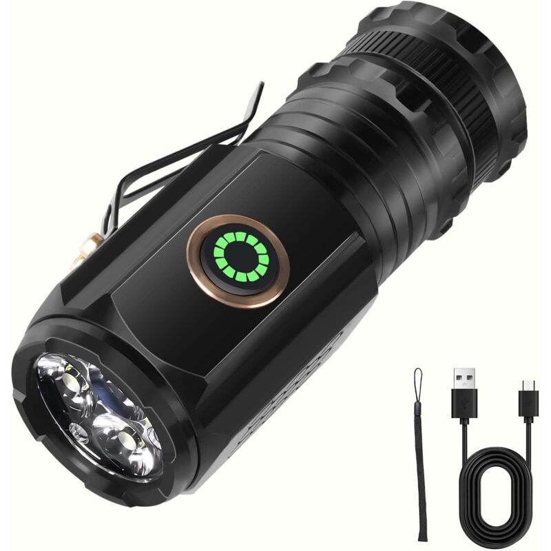 Lampe Torche LED Rechargeable, Aluminium Lampe de Poche de Monstre à Trois Yeux, ampe Torche Rechargeable avec 5 Modes, Étanche Tactique Torches pour