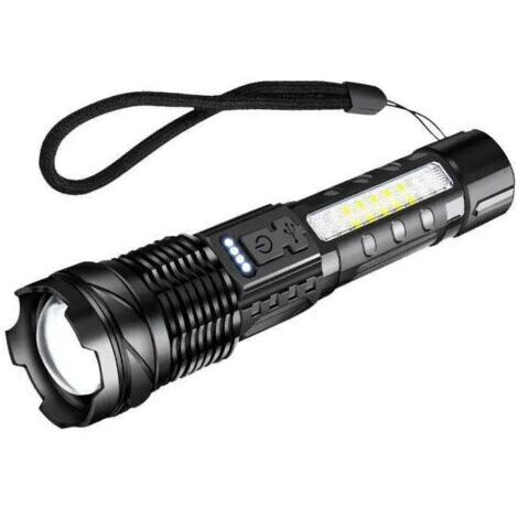 Lampe torche LED rechargeable, lampe torche tactique ultra-lumineuse à zoom avec 7 modes d'éclairage, lampe torche étanche IPX6 pour le camping, les activités de plein air, la pêche et les situations 
