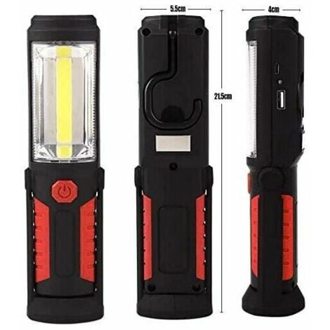 LUCKY-88 Lampe Torche LED Rechargeable Mains-Libres[NOUVELLE VERSION 2018] 3W Baladeuse à LED COB 2 en 1 Lampe de Poche pour Camping/Randonée/Auto/Garage/Atelier, Deux Modes d'Allumage, Rouge