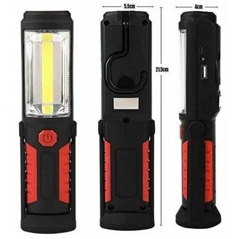 Lampe Torche LED Rechargeable Mains-Libres[NOUVELLE VERSION 2018] 3W Baladeuse à LED COB 2 en 1 Lampe de Poche pour Camping/Randonée/Auto/Garage/Atelier, Deux Modes d'Allumage, Rouge