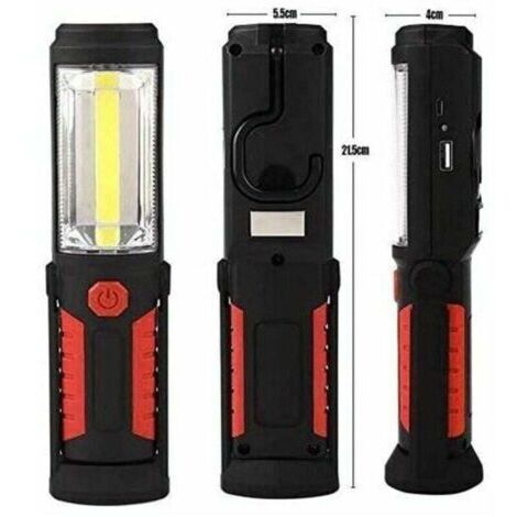 Lampe Torche LED Rechargeable Mains-Libres[NOUVELLE VERSION 2018] 3W Baladeuse à LED COB 2 en 1 Lampe de Poche pour Camping/Randonée/Auto/Garage/Atelier, Deux Modes d'Allumage, Rouge,