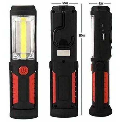 Lampe Torche LED Rechargeable Mains-Libres[NOUVELLE VERSION 2018] 3W Baladeuse à LED COB 2 en 1 Lampe de Poche pour Camping/Randonée/Auto/Garage/Atelier, Deux Modes d'Allumage, Rouge,