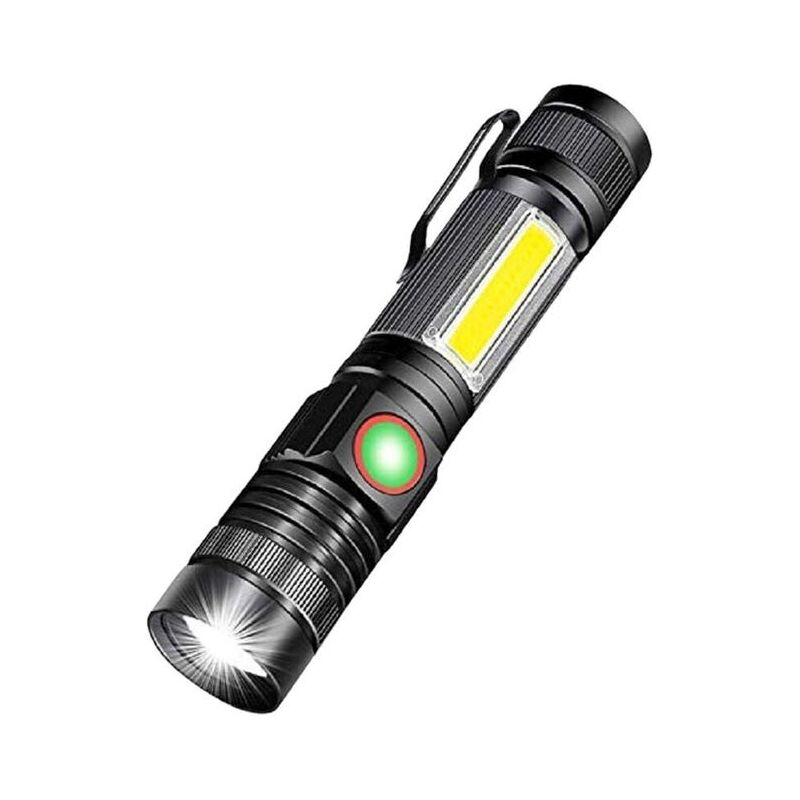 Lampe torche LED rechargeable par USB, COB Lampe de poche super lumineuse étanche Zoom réglable mise au point puissante tactique lampe