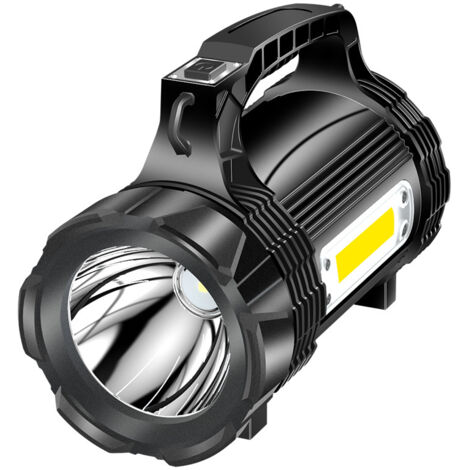 Lampe torche LED rechargeable - Puissante lampe torche avec 6 modes d'éclairage, étanchéité IP65 - Lampe torche puissante avec câble USB et bandoulière pour mines, camping et urgences [Classe énergéti