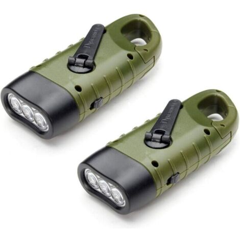 Lampe Torche LED Rechargeable Solaire (Lot de 2) avec Dynamo Manivelle, Parfaite pour Camping Randonnée Vert Armée