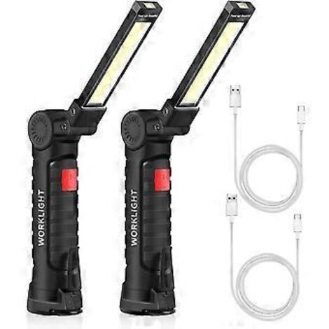 Lampe torche LED rechargeable USB, lampe de travail portable avec crochet magnétique pour le camping et les réparations en extérieur (2 petites pièces)