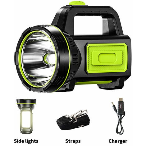 AUTRES Lampe torche LED rechargeable USB puissante de mAh avec lumière latérale, lampe torche étanche pour randonnée d'urgence, chasse en camping (avec lumière latérale)