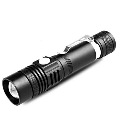Lampe Torche LED Rechargeable USB,3 Modes Eclairage, Lampe de Poche Zoomable pour Ménage, Le Camping, La Randonnée, D'urgence