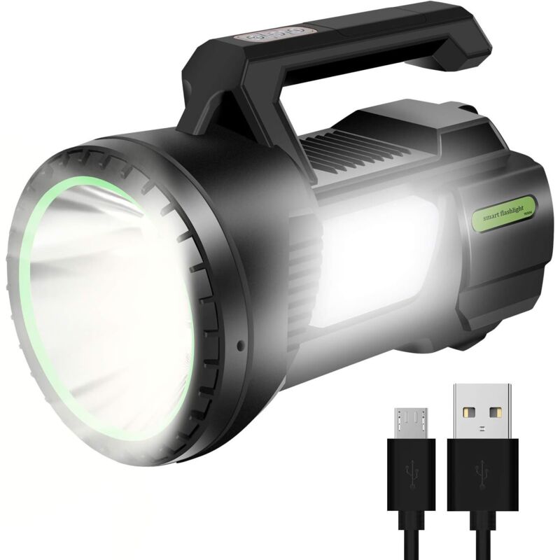 Lampe Torche led Rechargeable1200lm 6500mah, Ultra Puissante 4 Modes d'Éclairage, Lampe de poche pour la Pêche de Nuit, Chasse, Randonnée,