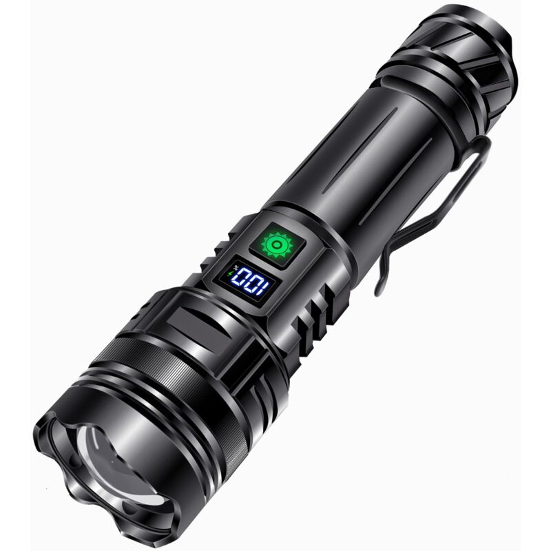 Lampe Torche LED Rechargeable,30000 Lumens Lampe de Poche LED Ultra Puissante, 5 Modes D'éclairage IP65 Étanche Lampe Led Rechargeable Lampe Tactique