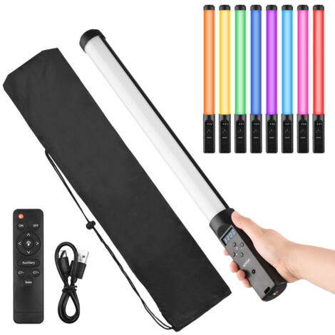 Lampe torche LED RGB tube lumineux vidéo, température de couleur 3200K-5500K, 9 effets lumineux, batterie intégrée, télécommande
