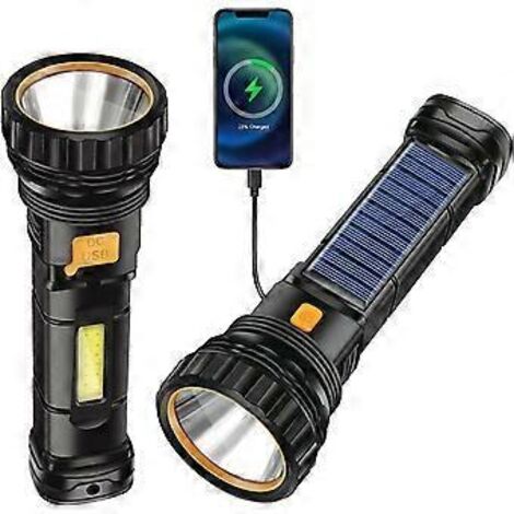 Lampe torche LED solaire, rechargeable 1200 mAh, avec chargeur USB, étanche IPX4, 3 modes d'éclairage pour la maison.