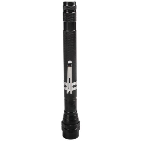 Lampe torche LED télescopique, flexible et rétractable, portable, avec outil de ramassage magnétique et flash, batterie incluse, noire.