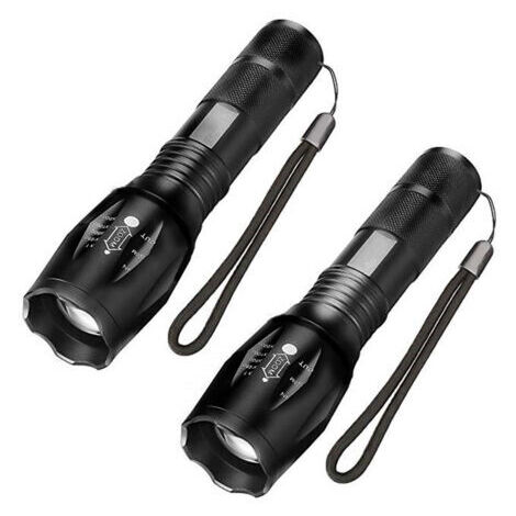 Lampe torche LED ultra-lumineuse, 1000 lumens, zoomable, 5 modes d'éclairage, résistante aux chocs, antidérapante, idéale pour le camping, la randonnée et les situations d'urgence, lot de 2
