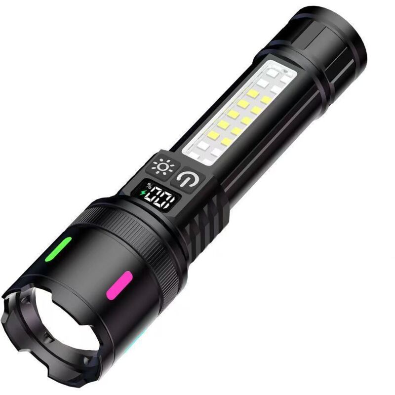 Lampe torche LED ultra-puissante 100 000 lm, rechargeable par USB-C, mode unique/5 modes, batterie 2 000 mAh, autonomie jusqu'à 10 heures, zoom