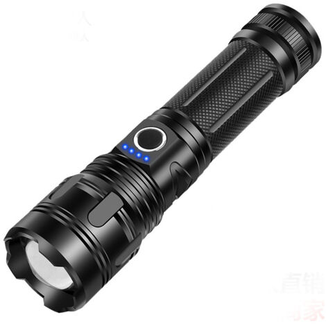 Lampe Torche LED Ultra Puissante, 10000 Lumens, Tactique, 5 Modes, USB, IPX5 Étanche, Zoomable Antichoc, pour Camping Urgence (Avec Rechargeable Batterie)